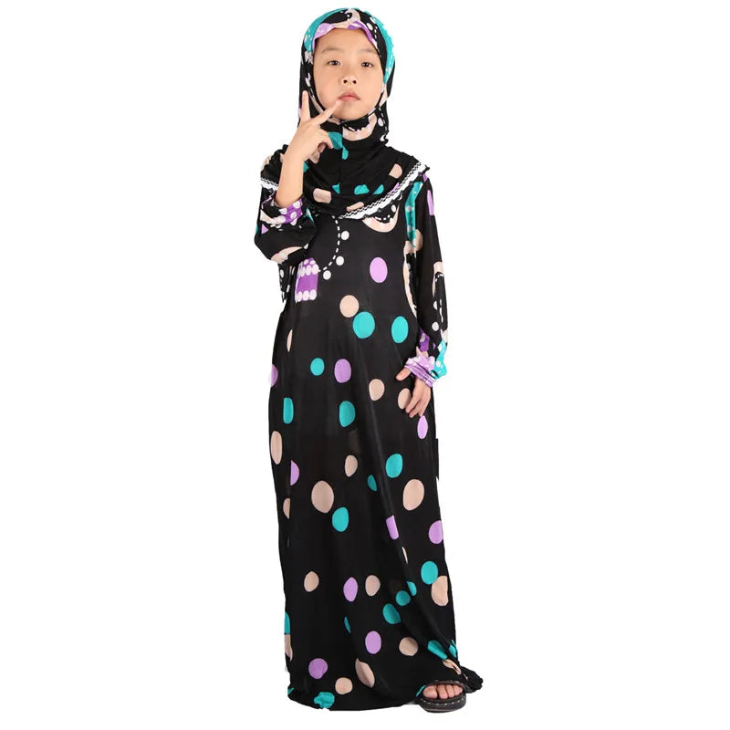 Muslim Hijab Hooded Abaya for Kids - Long Islamic Dresses Burka