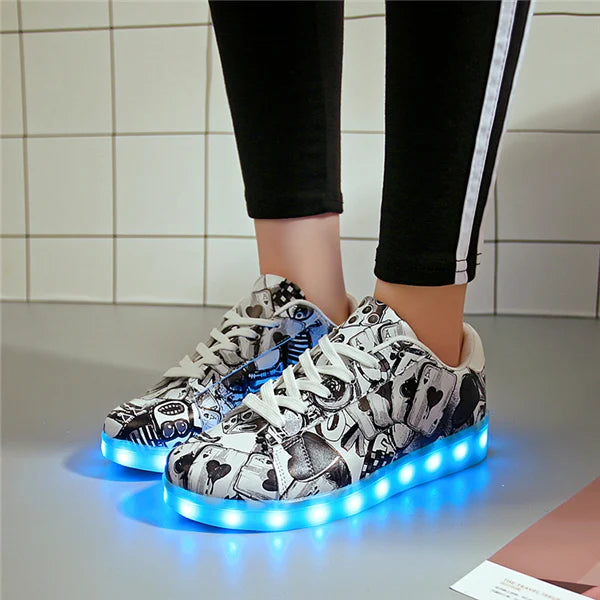 Red twill Basket light up sneakers for Boy & Girl - Shoes LED casual kid, Luminous sneakers Unisex Chaussures