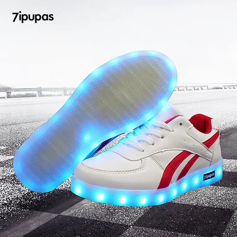 Red twill Basket light up sneakers for Boy & Girl - Shoes LED casual kid, Luminous sneakers Unisex Chaussures