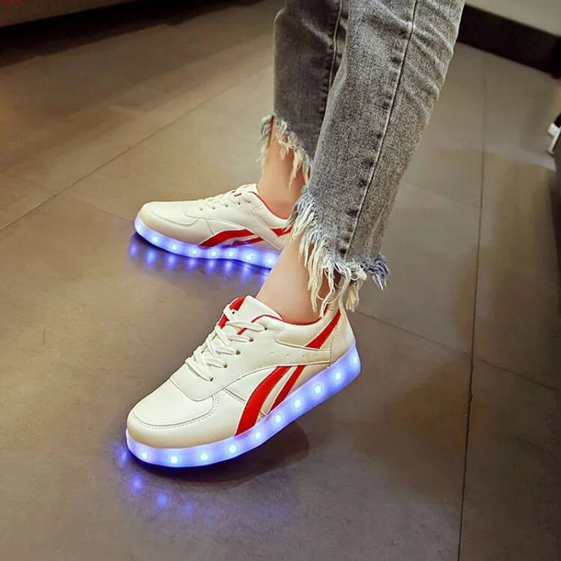 Red twill Basket light up sneakers for Boy & Girl - Shoes LED casual kid, Luminous sneakers Unisex Chaussures