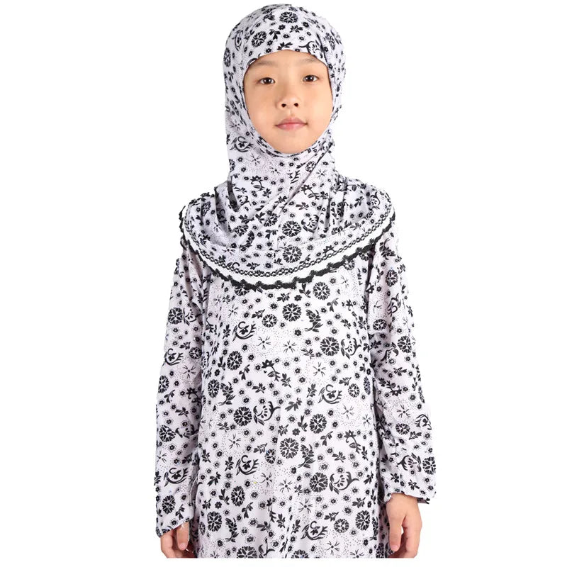 Muslim Hijab Hooded Abaya for Kids - Long Islamic Dresses Burka