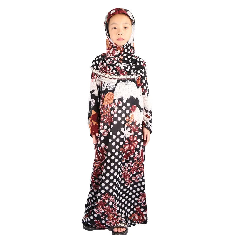 Muslim Hijab Hooded Abaya for Kids - Long Islamic Dresses Burka