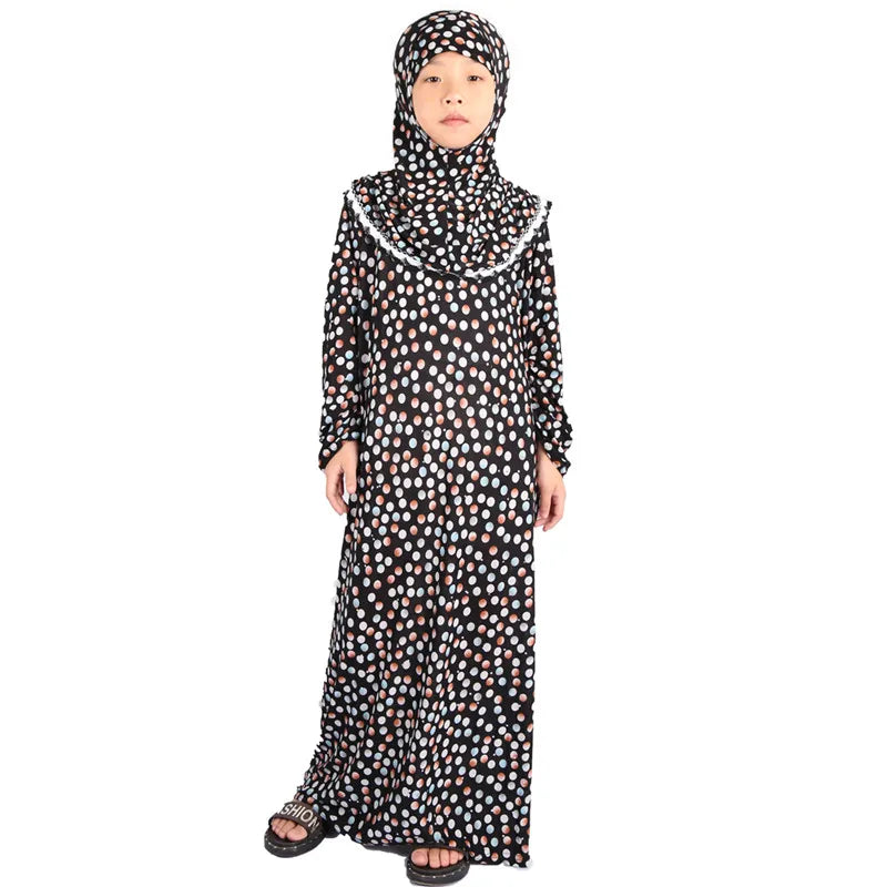 Muslim Hijab Hooded Abaya for Kids - Long Islamic Dresses Burka