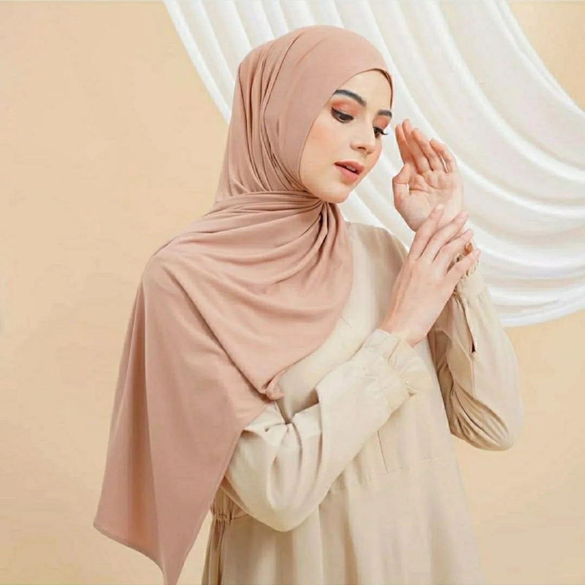 Instant Jersey Hijab - Shawls with Hoop Premium Cotton Headscarf, Good Stitching Wrap.