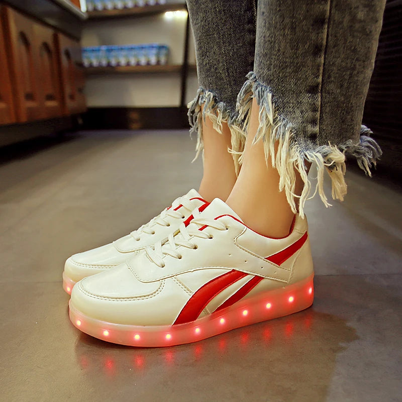 Red twill Basket light up sneakers for Boy & Girl - Shoes LED casual kid, Luminous sneakers Unisex Chaussures