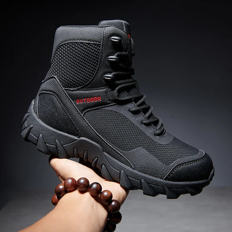Outdoor Hiking Wear-resistant Non-slip Training Combat Boots Large-size Breathable Sneakers Cross Tied Side Zipper Neutral Shoes