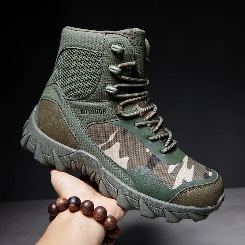 Outdoor Hiking Wear-resistant Non-slip Training Combat Boots Large-size Breathable Sneakers Cross Tied Side Zipper Neutral Shoes