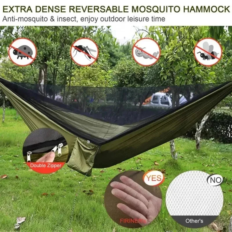 Lightweight Parachute Fabric Outdoor Hammock with Net for Camping Travel 250x120cm
