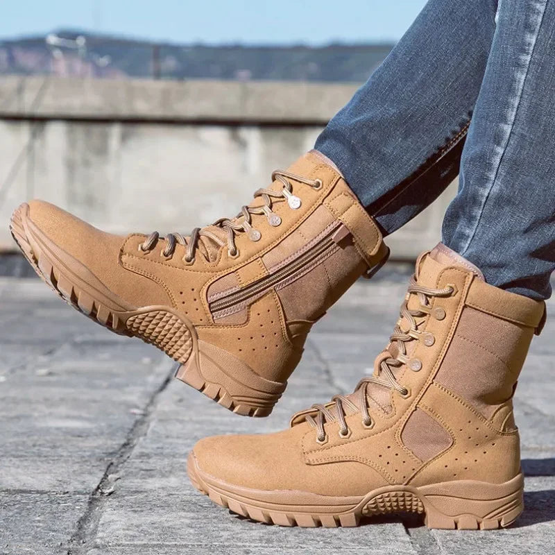 2025 new combat training boots men's ultra-light outdoor waterproof training boots cowhide anti-puncture breathable desert boots