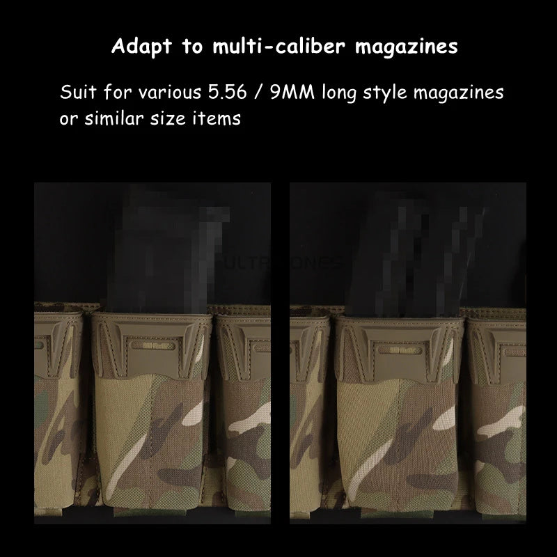 Tactical Shooting Multi-Caliber Triple Magazine Placard Pouch 5.56 / 9MM Extended Vest Front Carrier Bag Triple Mag Pouches