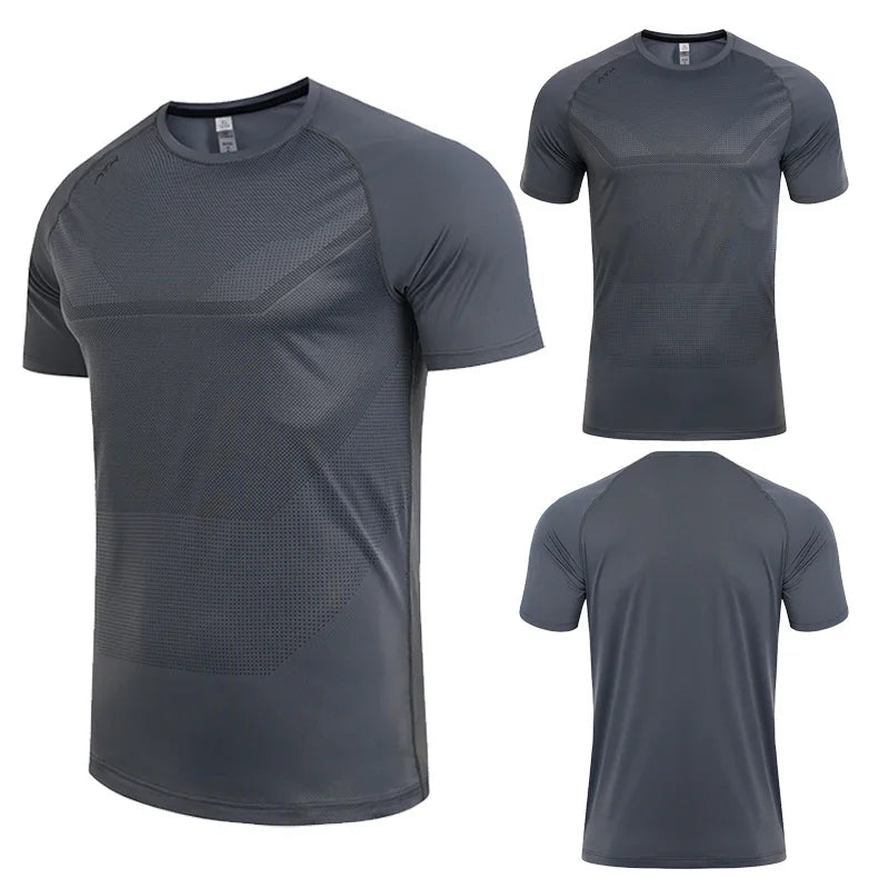 Men Dry Fit Sport Short Sleeve T-shirt - Running Compression Sweatshirt , Gym Fitness Elastic Shirts and Top Rash Guard