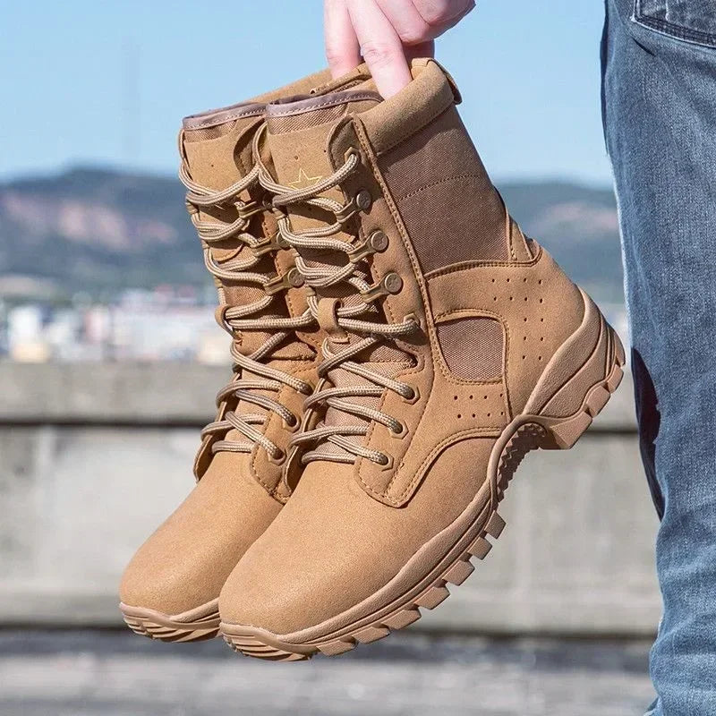 2025 new combat training boots men's ultra-light outdoor waterproof training boots cowhide anti-puncture breathable desert boots