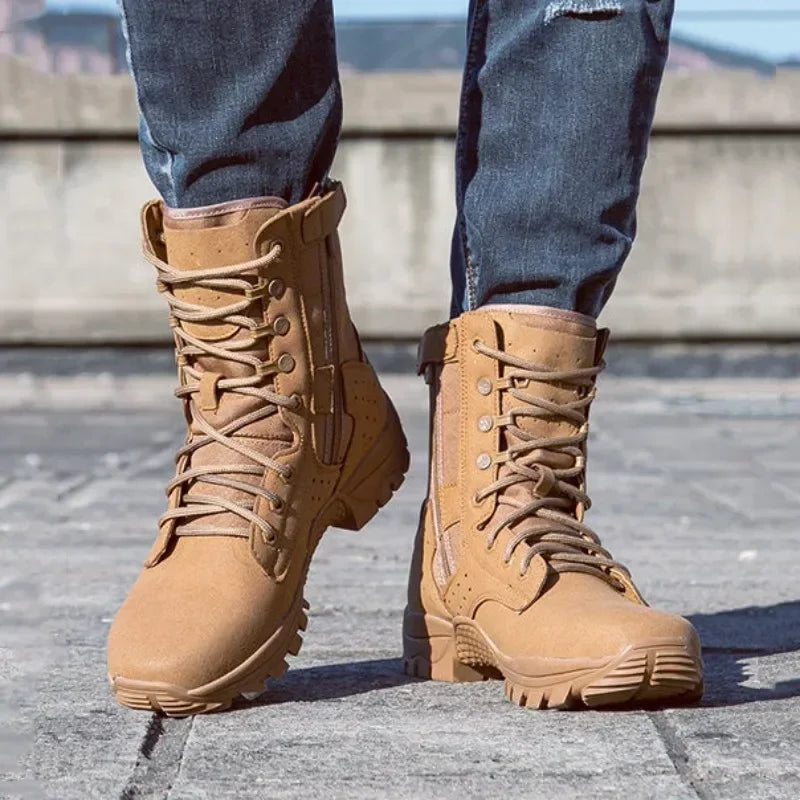 2025 new combat training boots men's ultra-light outdoor waterproof training boots cowhide anti-puncture breathable desert boots