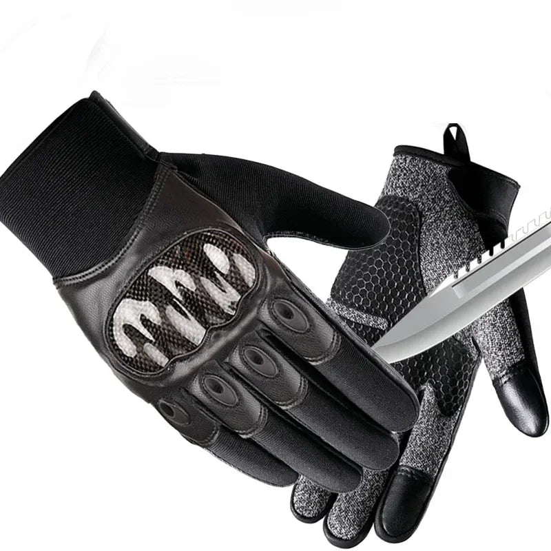 Premium Men's Anti-Stab Moto Gloves Level 5 Cut Resistant with Carbon Fiber Shell & Sheepskin, Tactical Gear for Military Fans