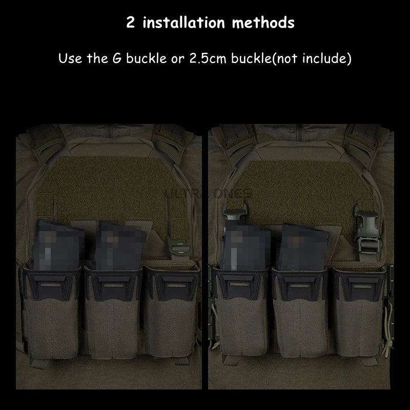 Tactical Shooting Multi-Caliber Triple Magazine Placard Pouch 5.56 / 9MM Extended Vest Front Carrier Bag Triple Mag Pouches