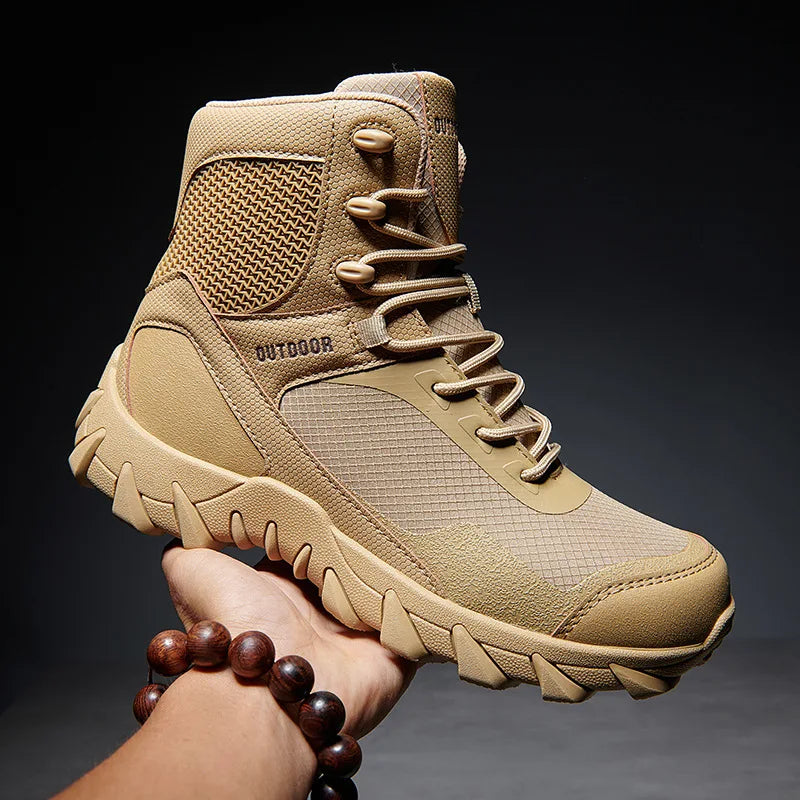 Outdoor Hiking Wear-resistant Non-slip Training Combat Boots Large-size Breathable Sneakers Cross Tied Side Zipper Neutral Shoes