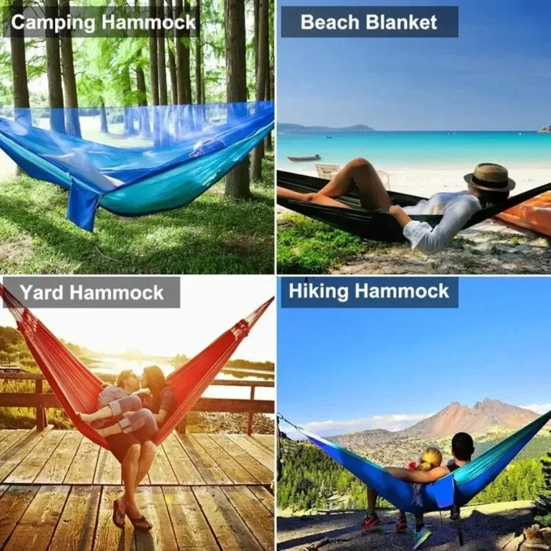 Lightweight Parachute Fabric Outdoor Hammock with Net for Camping Travel 250x120cm