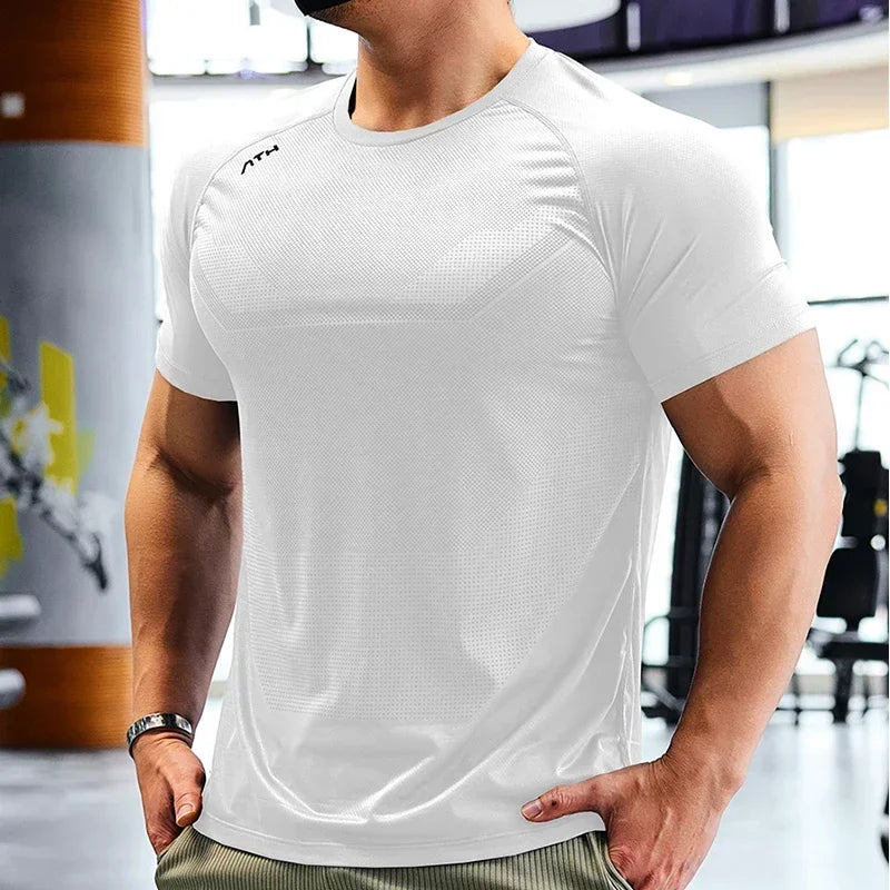 Men Dry Fit Sport Short Sleeve T-shirt - Running Compression Sweatshirt , Gym Fitness Elastic Shirts and Top Rash Guard
