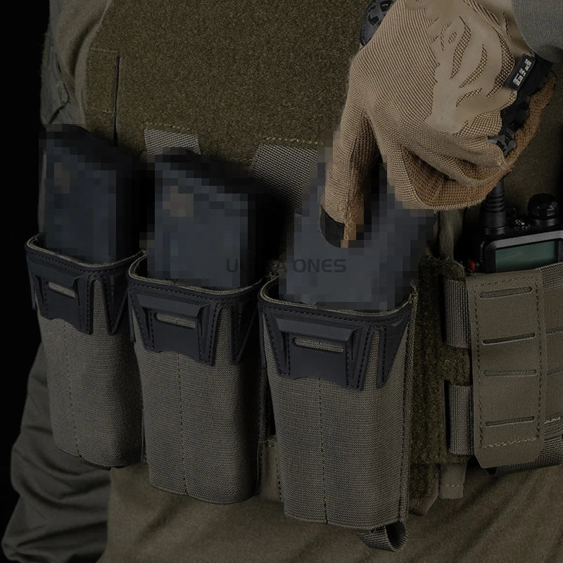 Tactical Shooting Multi-Caliber Triple Magazine Placard Pouch 5.56 / 9MM Extended Vest Front Carrier Bag Triple Mag Pouches