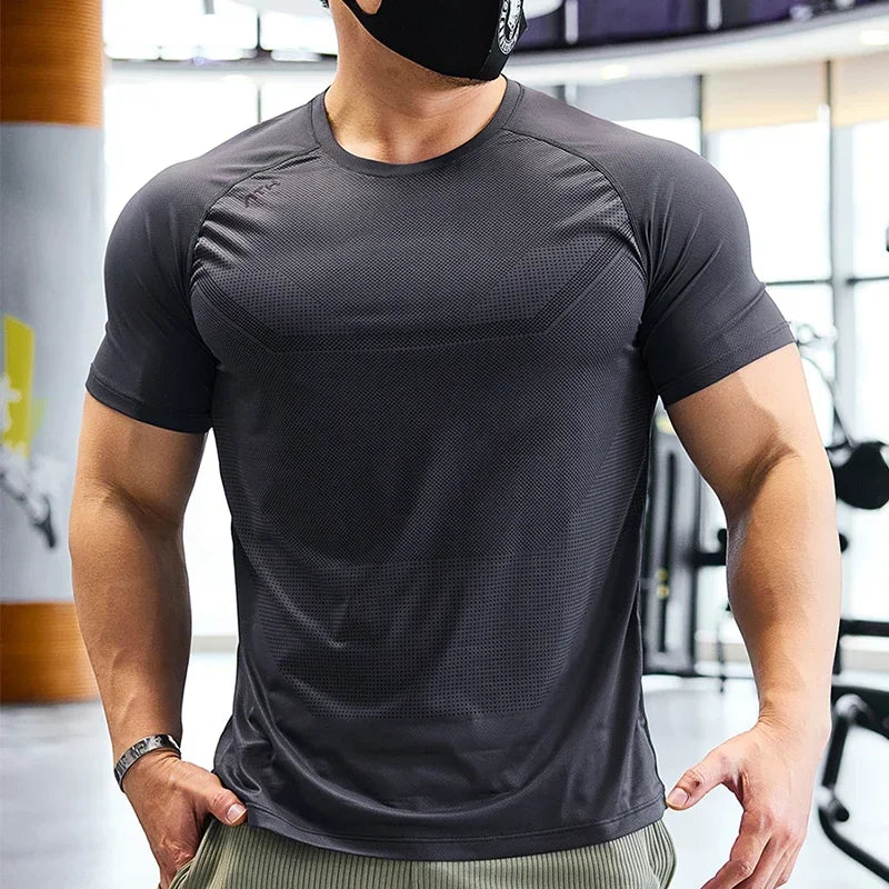 Men Dry Fit Sport Short Sleeve T-shirt - Running Compression Sweatshirt , Gym Fitness Elastic Shirts and Top Rash Guard