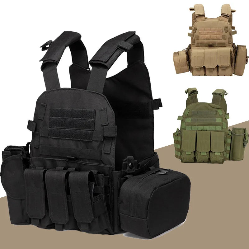 Tactical MOLLE Nylon Vest – Body Armor Plate Carrier for Airsoft, Hunting, and Security Use. Durable combat vest designed for maximum protection and utility, ideal for military simulation, law enforcement, and outdoor tactical games.