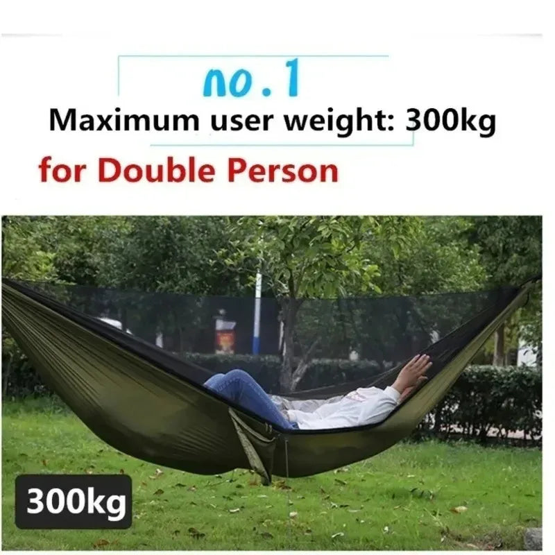 Lightweight Parachute Fabric Outdoor Hammock with Net for Camping Travel 250x120cm