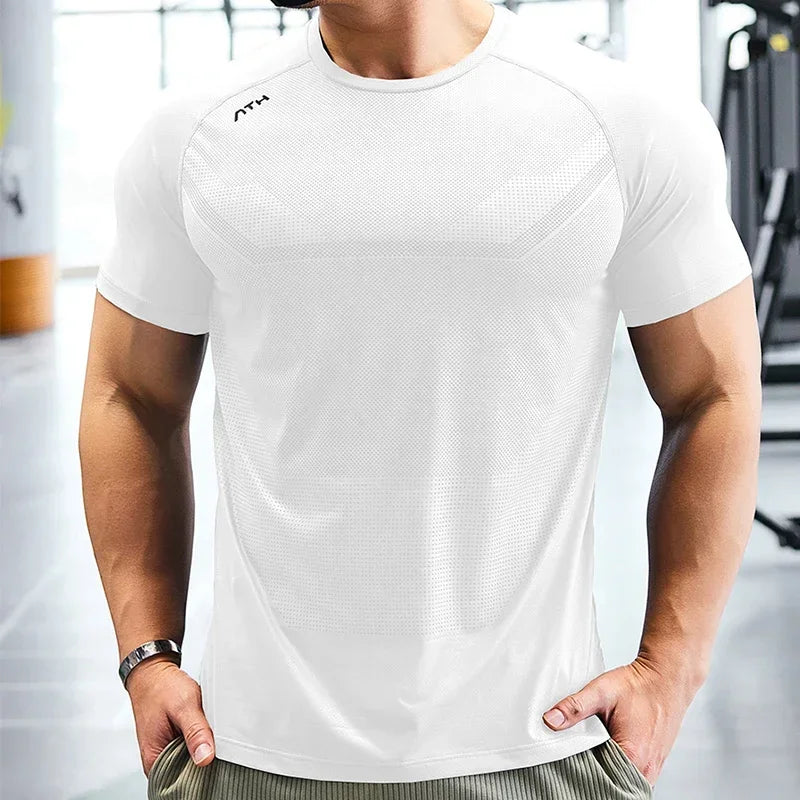 Men Dry Fit Sport Short Sleeve T-shirt - Running Compression Sweatshirt , Gym Fitness Elastic Shirts and Top Rash Guard