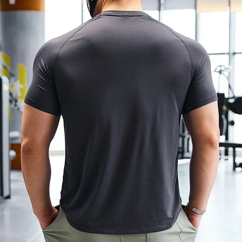 Men Dry Fit Sport Short Sleeve T-shirt - Running Compression Sweatshirt , Gym Fitness Elastic Shirts and Top Rash Guard